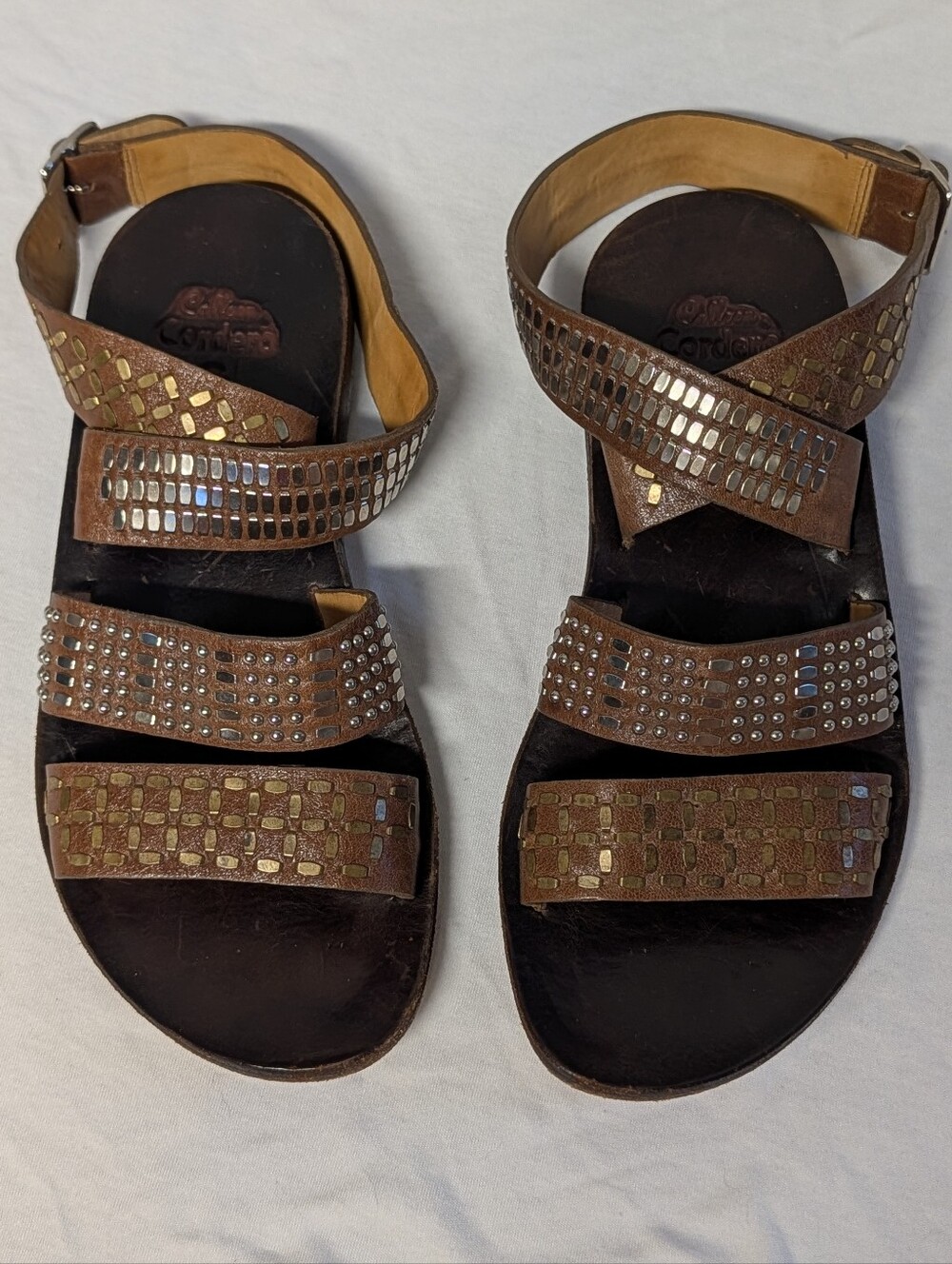 Calleen Cordero "Onda" Embellished Brown Leather Gladiator Style Sandals Size 7